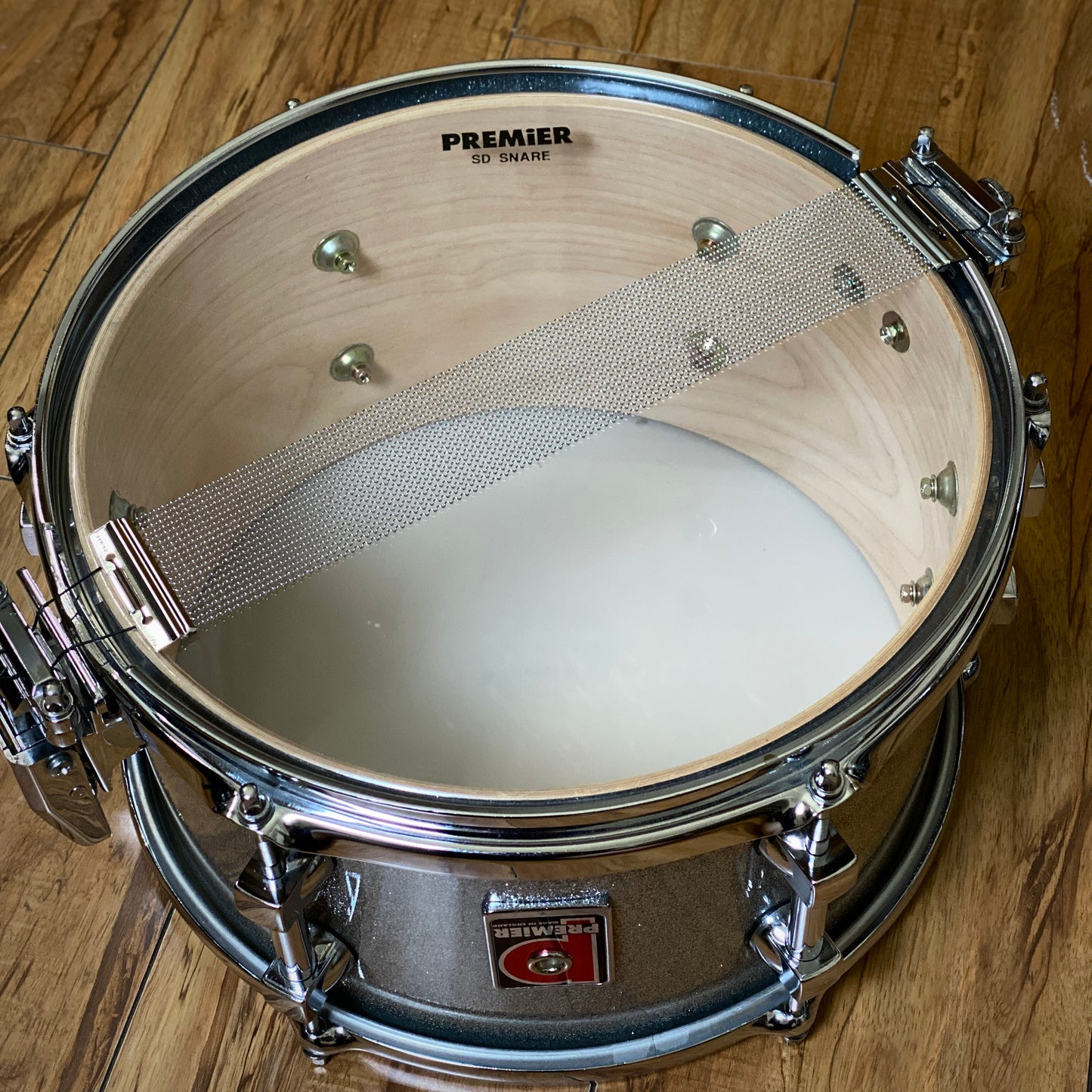 Premier 7x12 Birch Snare – Silver Sparkle Lacquer – UK Made 1990s