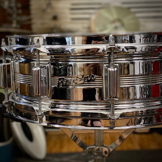 Rogers 5x14 Dyna-Sonic 5-Line Chrome Over Brass Snare Drum 1970s