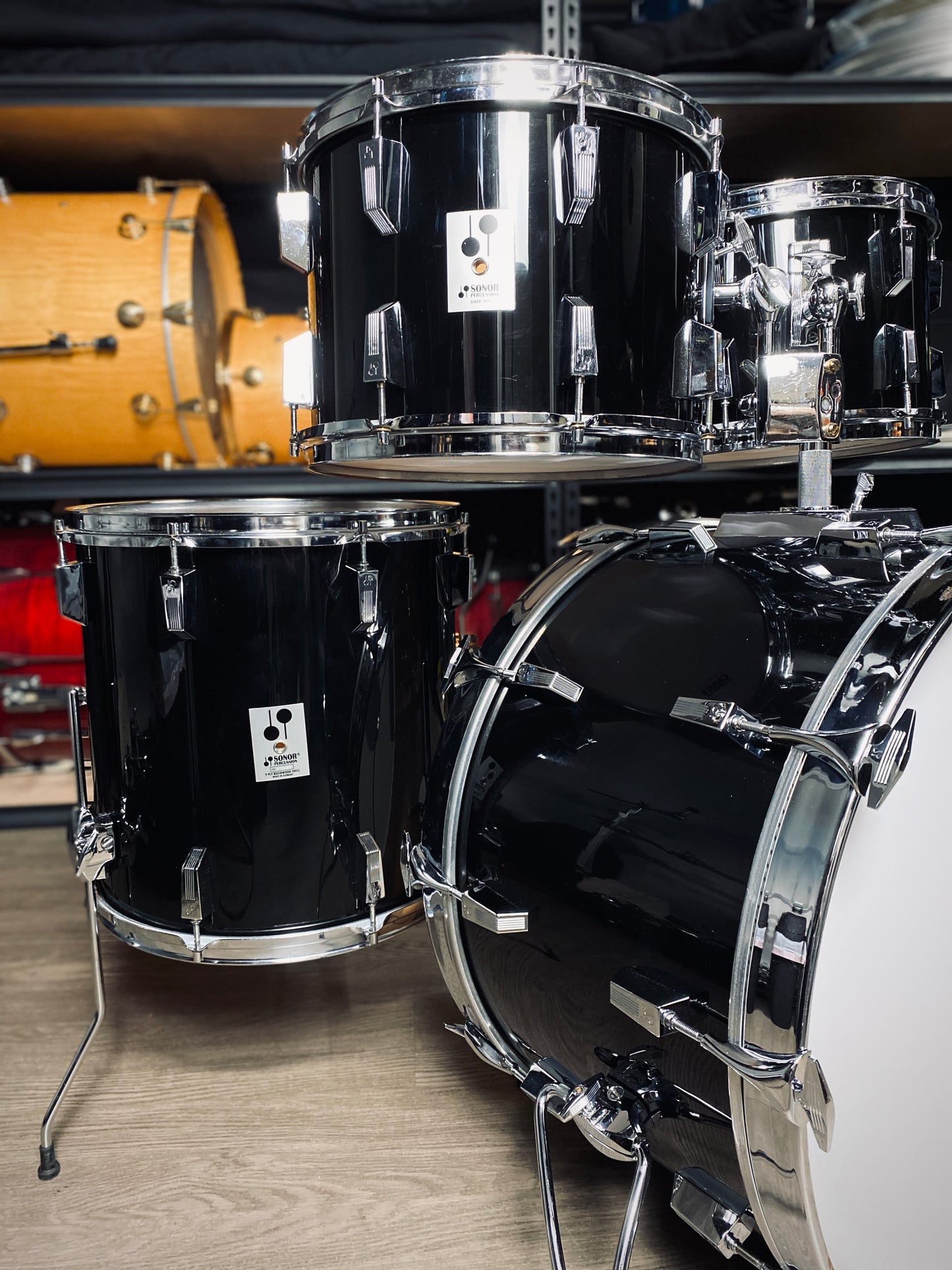 Sonor Phonic Drum Kit – 1980s Black (9-Ply Beechwood Shells)