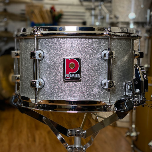 Premier 7x12 Birch Snare – Silver Sparkle Lacquer – UK Made 1990s