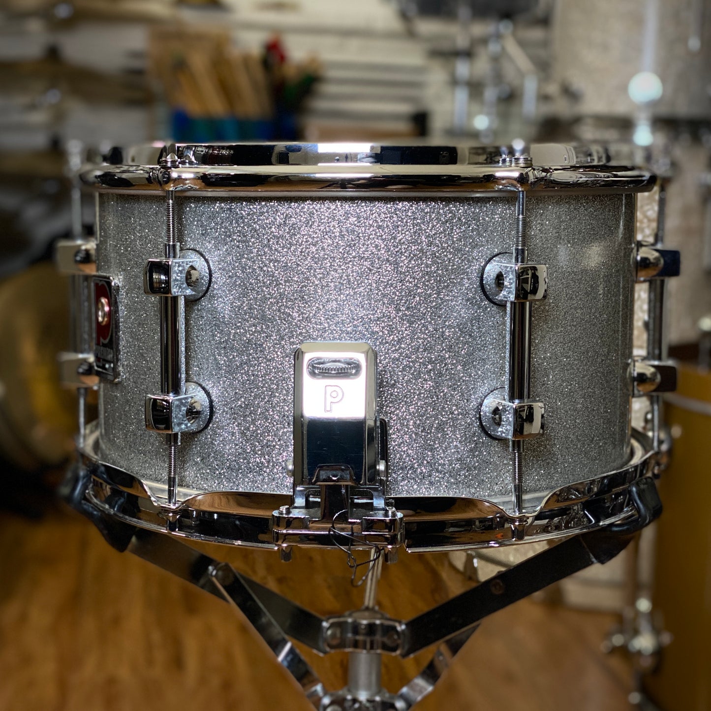 Premier 7x12 Birch Snare – Silver Sparkle Lacquer – UK Made 1990s