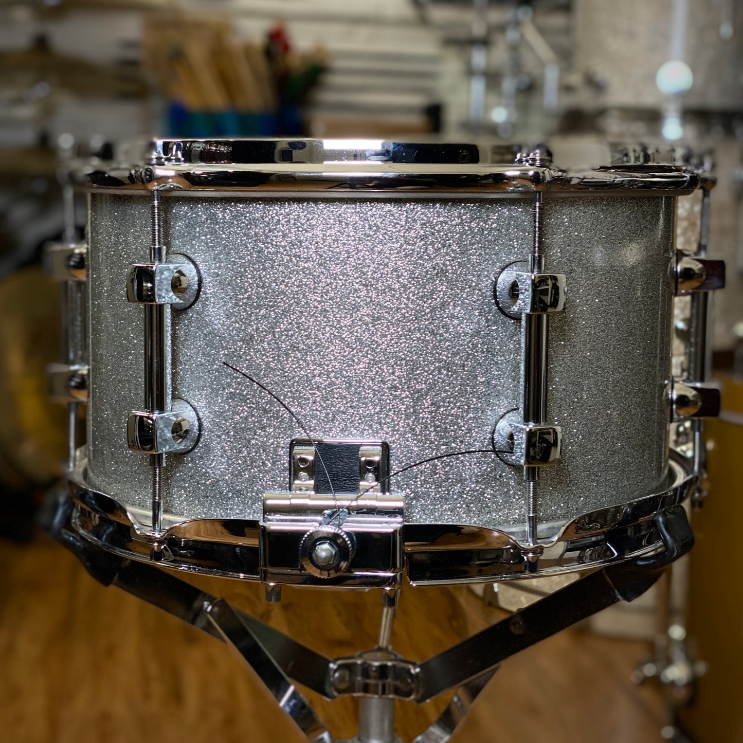 Premier 7x12 Birch Snare – Silver Sparkle Lacquer – UK Made 1990s