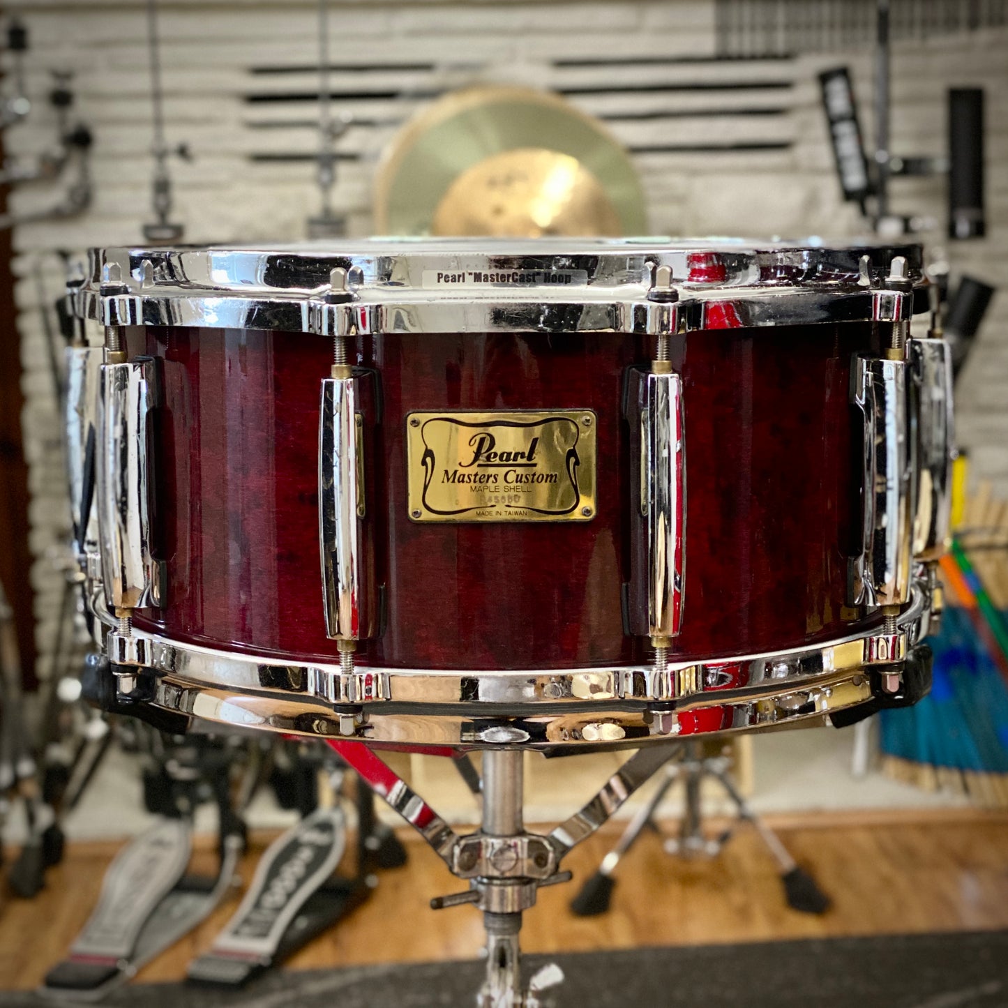 Pearl 6.5x14 Masters Custom Maple Snare Drum - Wine Red - 1990s