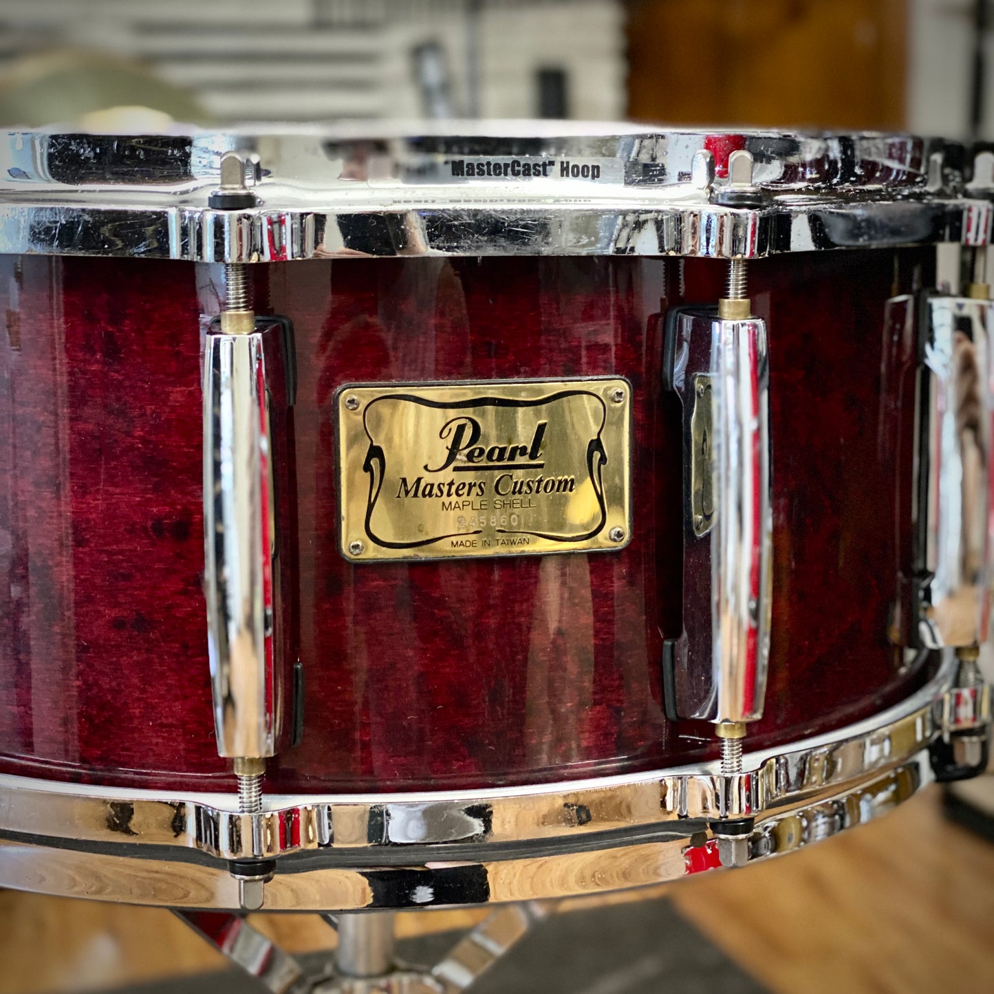 Pearl 6.5x14 Masters Custom Maple Snare Drum - Wine Red - 1990s
