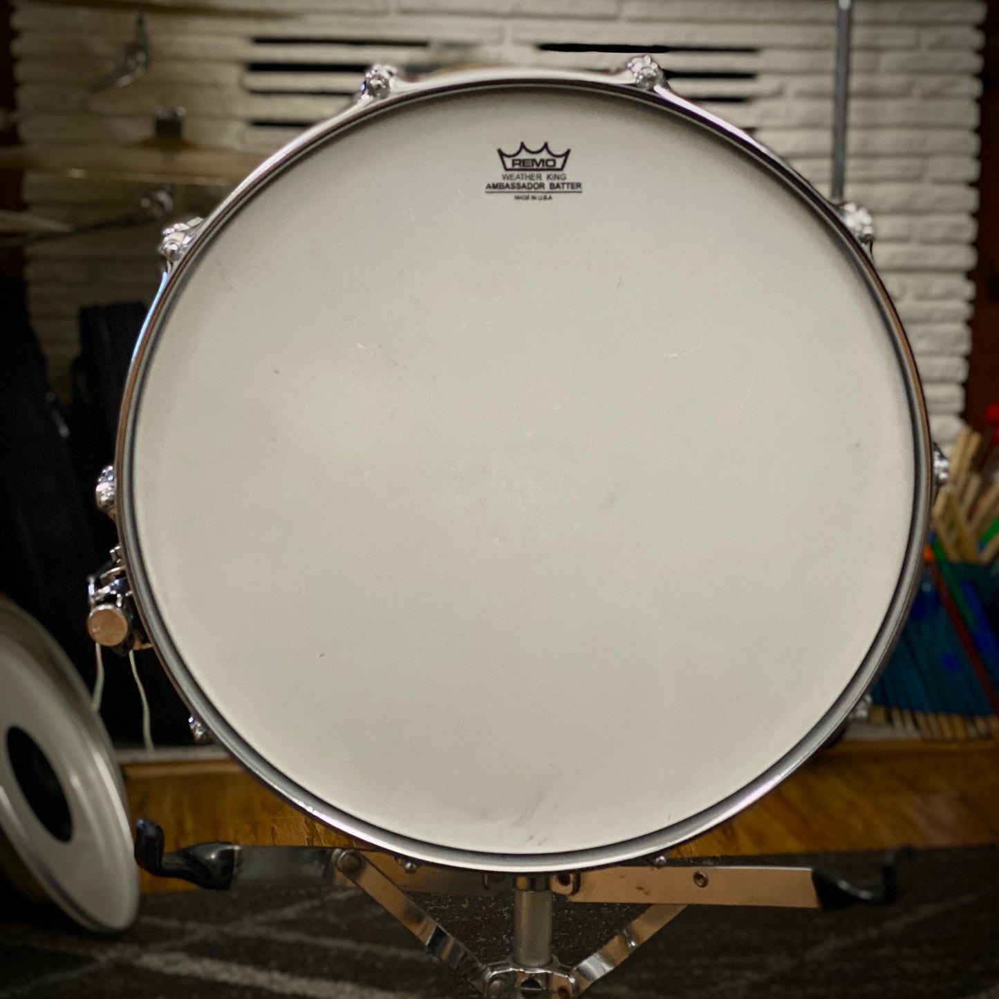 Rogers 5x14 Dyna-Sonic 5-Line Chrome Over Brass Snare Drum 1970s