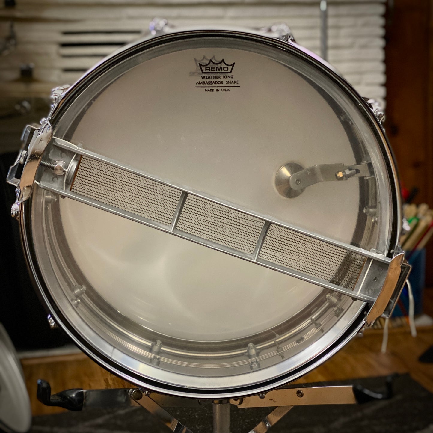 Rogers 5x14 Dyna-Sonic 5-Line Chrome Over Brass Snare Drum 1970s